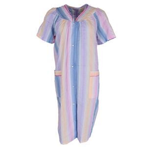 Elegant Emily Women's Plus Size Snap Front Striped Duster Gown